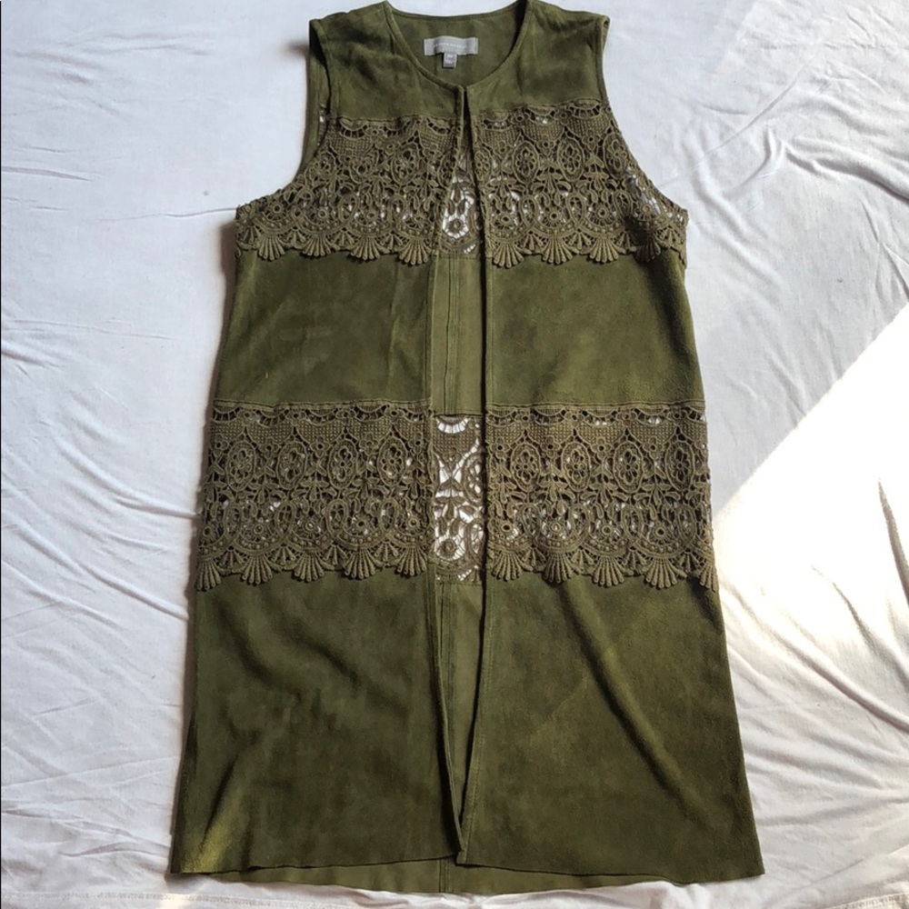 Neiman Marcus olive green lace &corduroy midi vest